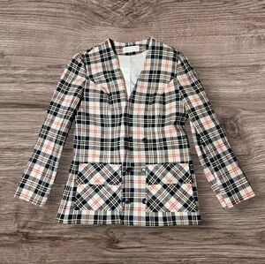 Vintage 50s Pendleton 49er Wool Blazer Plaid Jacket Size 12 Hook & Loop Closure